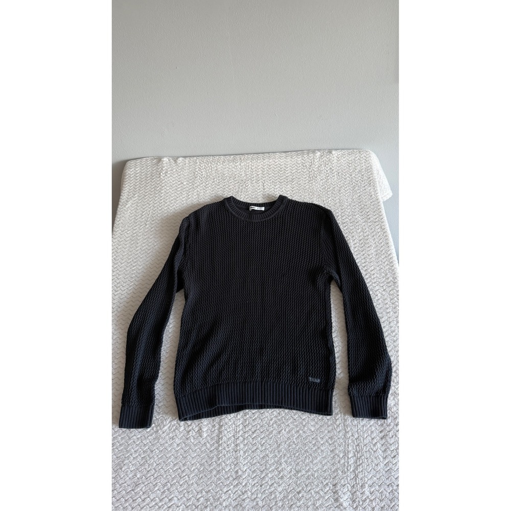 TNA Aritzia Womens Navy Blue Waffle Knit Crew Neck Sweater Size M 03-03-40184